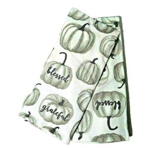 Deborah Connolly Kitchen Towels Silver Gray Pumpkins Blessed Grateful 2-Pc Gift